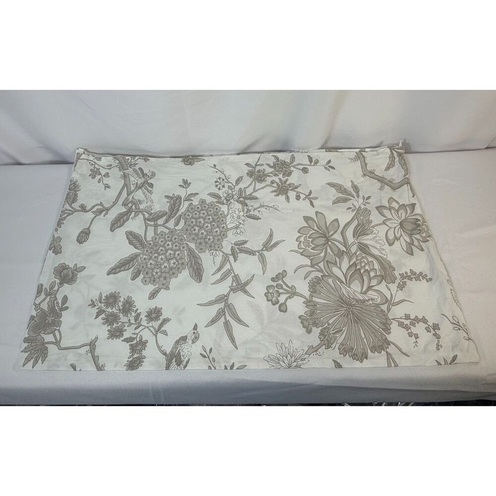 Ballard Designs Jardin Toile Standard Pillow Sham 20x26 White Gray Floral Bird